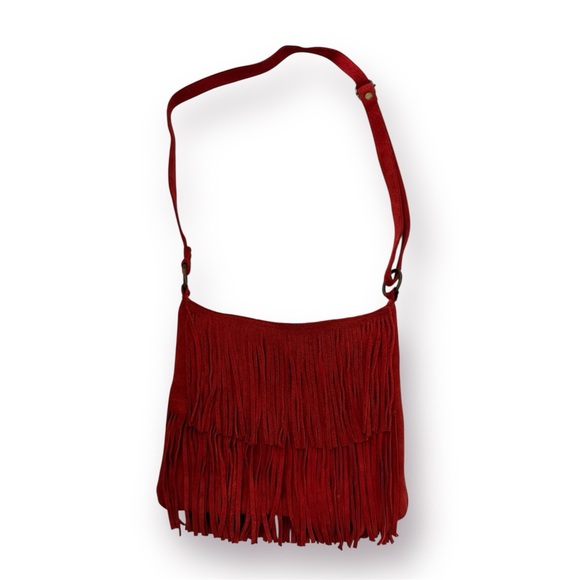 🛍️SALE🛍️ Vintage Women’s 100% Genuine Leather Suede FRINGE CROSSBODY BAG - Picture 5 of 14